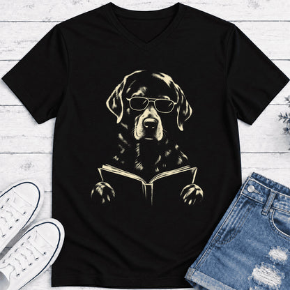 Labrador Retriever Reading Book Ultra-Soft V-Neck | Dog Mom Reader Gift Black