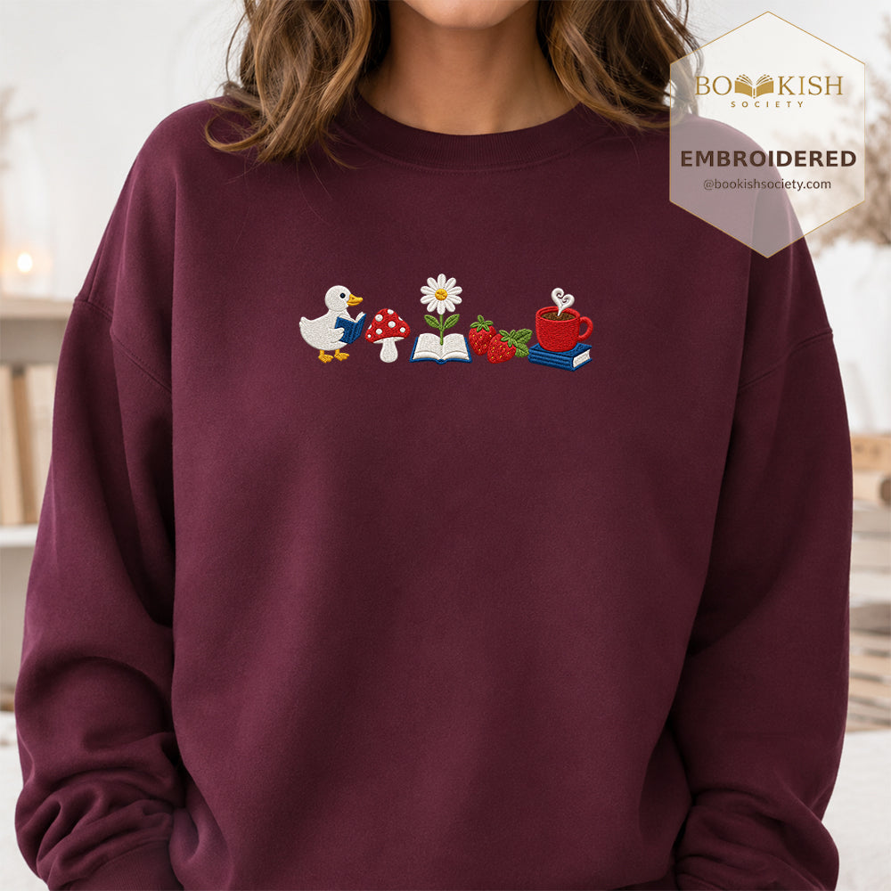 Duck Mushroom Embroidered Sweatshirt | Reader Gift Maroon