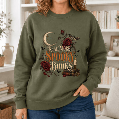 Read More Spooky Books Printed Sweatshirt | Halloween Book Lover Gift Military Green