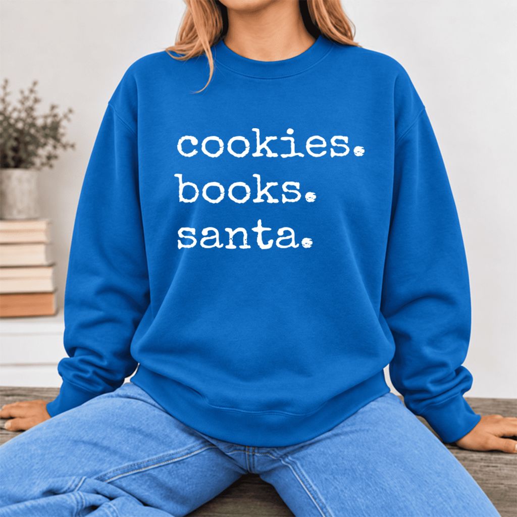 Cookies Books Santa Softstyle Sweatshirt | Christmas Book Lover Gift Royal