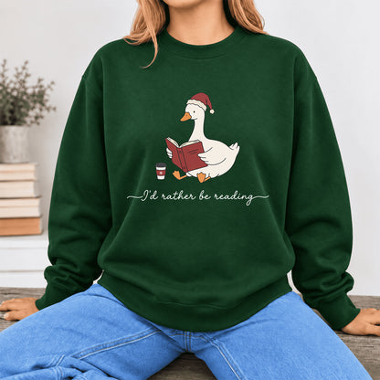 I'D Rather Be Reading Softstyle Sweatshirt | Christmas Book Lover Gift Forest Green