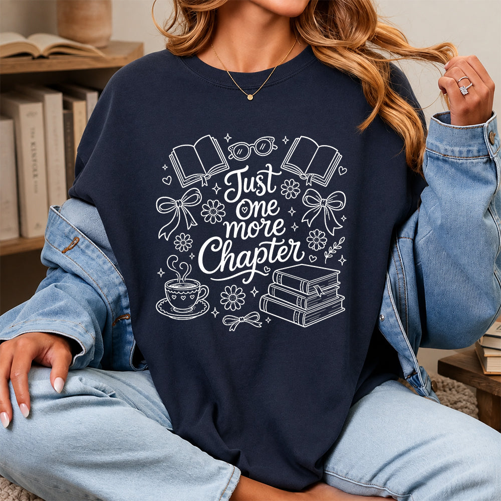 Just One More Chapter Softstyle T-Shirt | Book Lover Gift Navy