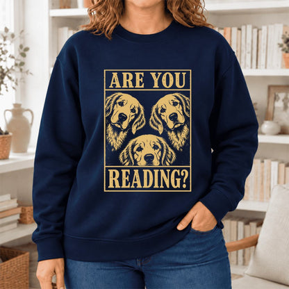Are You Reading Golden Retriever Softstyle Sweatshirt | Dog Mom Reader Gift Navy