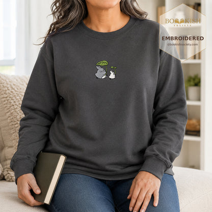 Forest Spirits and Flowers Embroidered Sweatshirt | Reader Gift Dark Heather