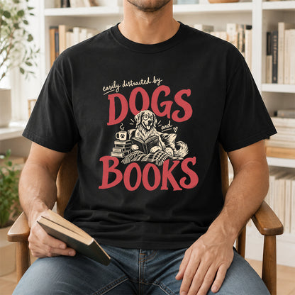 Easily Distracted By Dogs And Books Softstyle T-Shirt | Book Lover Gift Black