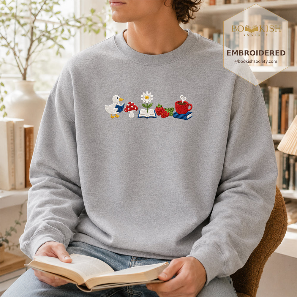 Duck Mushroom Embroidered Sweatshirt | Reader Gift Sport Grey