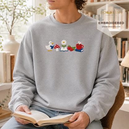 Duck Mushroom Embroidered Sweatshirt | Reader Gift Sport Grey