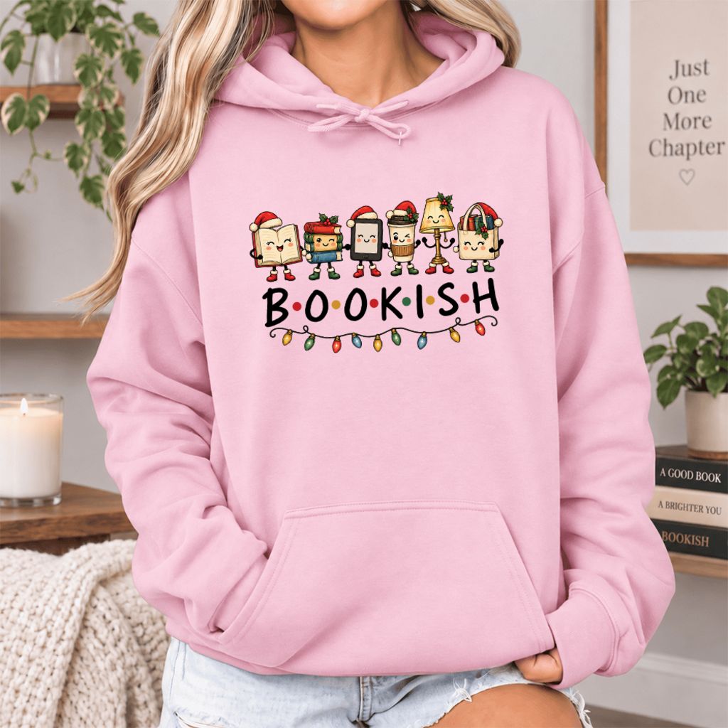 Christmas Bookish Things Softstyle Hoodie | Christmas Gift For Readers Light Pink
