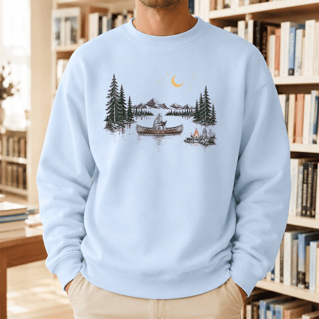 Reading Ghost On The Boat Printed Sweatshirt | Halloween Reader Gift Light Blue