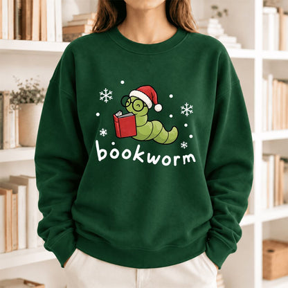 Christmas Bookworm Softstyle Sweatshirt | Christmas Book Lover Gift Forest Green
