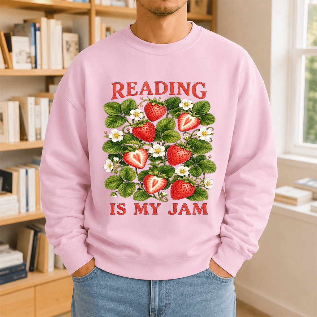 Reading Is My Jam Crewneck Sweatshirt | Reader Gift Light Pink