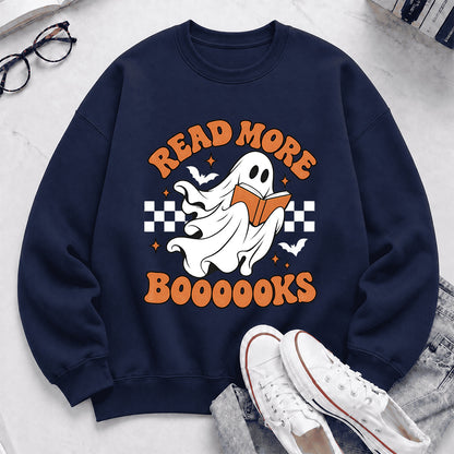 Read More Books Ghost Printed Sweatshirt | Halloween Book Lover Gift Navy