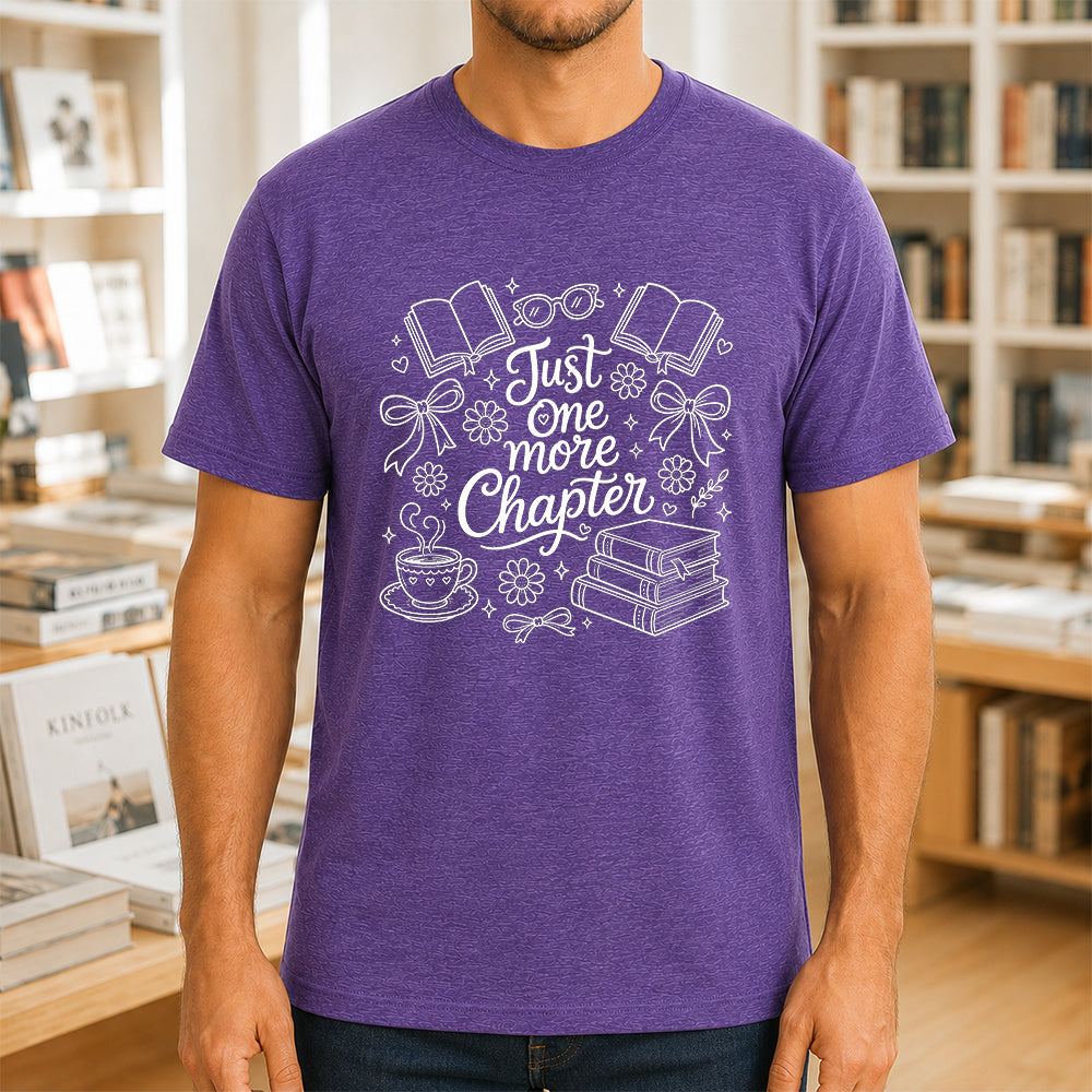 Just One More Chapter Softstyle T-Shirt | Book Lover Gift Heather Purple