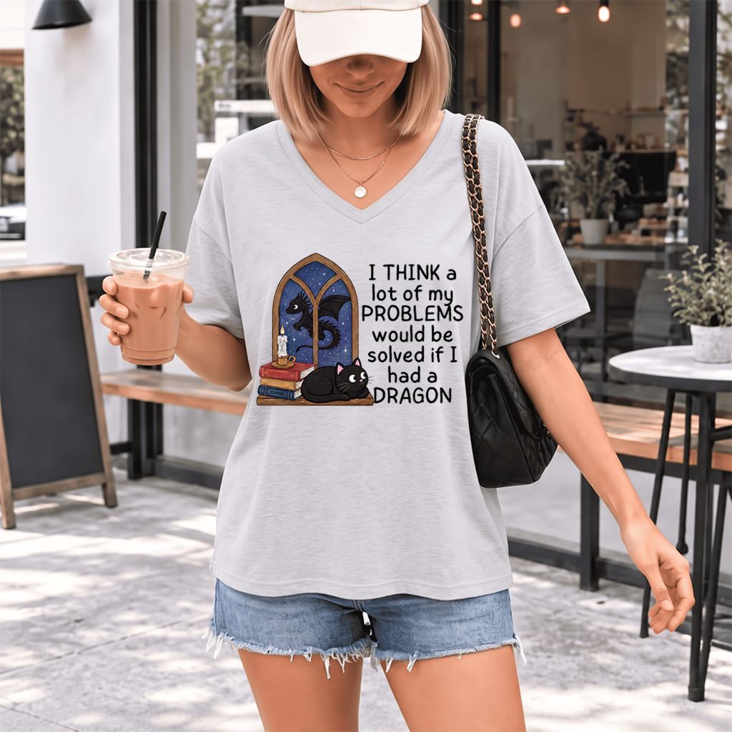If I Could Have A Dragon Ultra-Soft V-Neck | Fantasy Reader Gift Ash