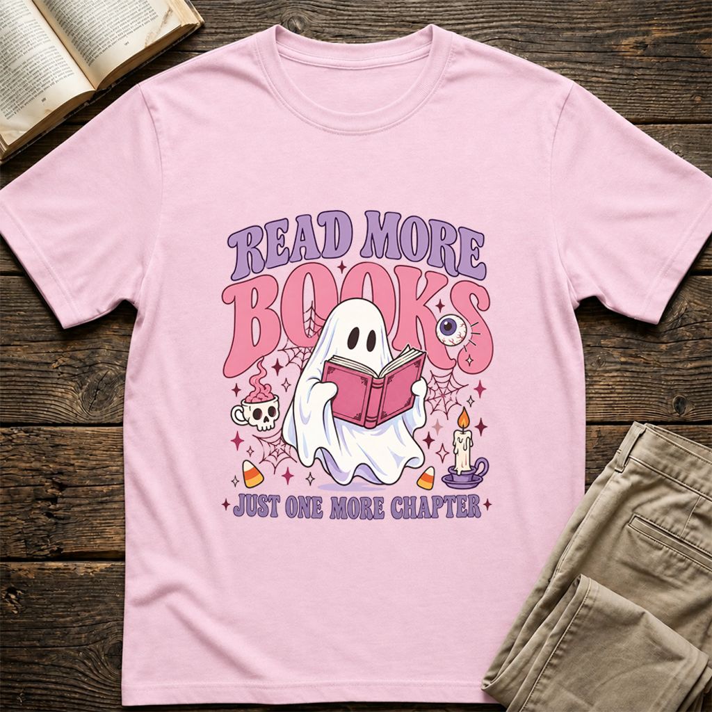 Read More Books Ghost Printed T-Shirt | Halloween Book Lover Gift Light Pink