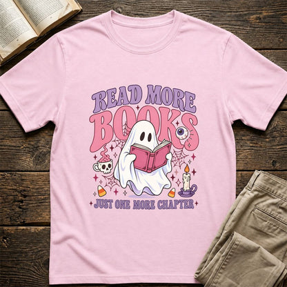 Read More Books Ghost Printed T-Shirt | Halloween Book Lover Gift Light Pink