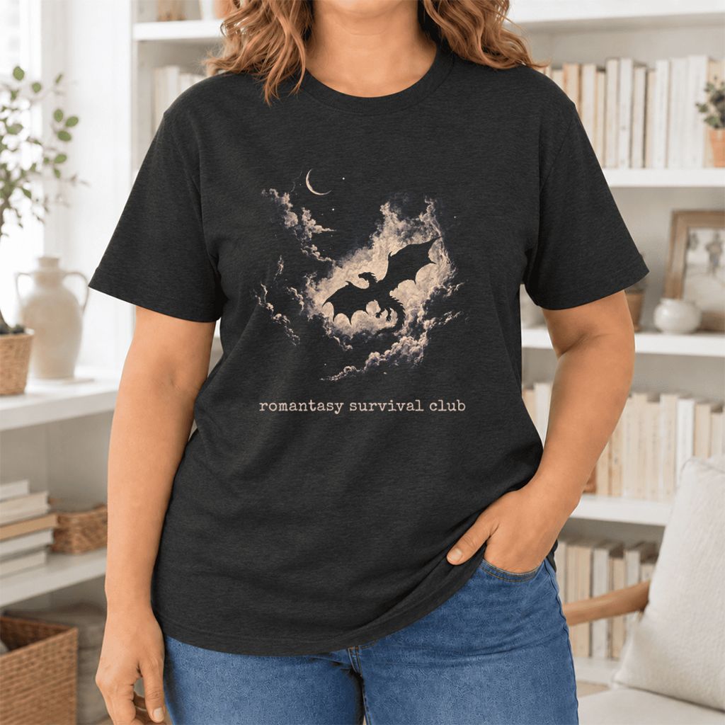 Romantasy Survival Club Ultra-Soft Cotton T-Shirt | Fantasy Book Lover Gift Black Heather