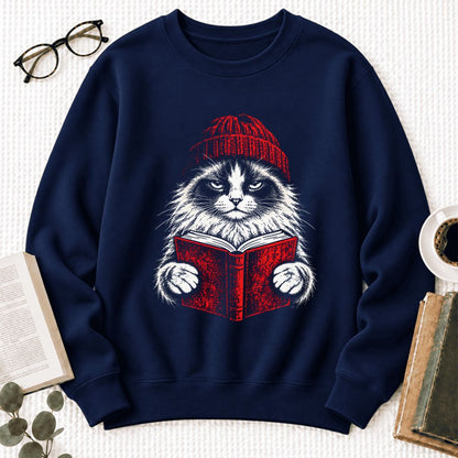 Vintage Reading Cat Ragdoll Softstyle Sweatshirt | Christmas Reader Gift Navy