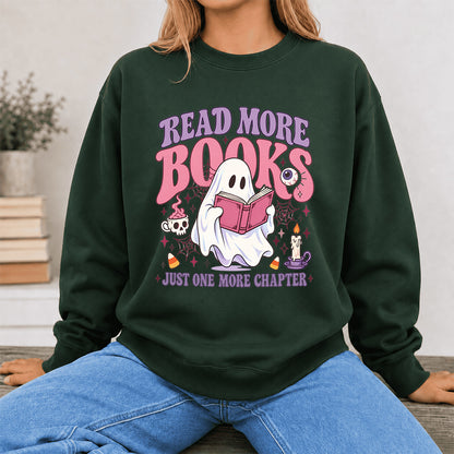 Read More Books Printed Sweatshirt | Halloween Book Lover Gift Forest Green
