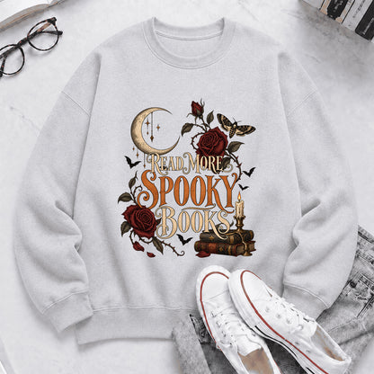 Read More Spooky Books Printed Sweatshirt | Halloween Book Lover Gift Sport Grey