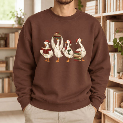 Christmas Reading Ducks Softstyle Sweatshirt | Christmas Book Lover Gift Cocoa