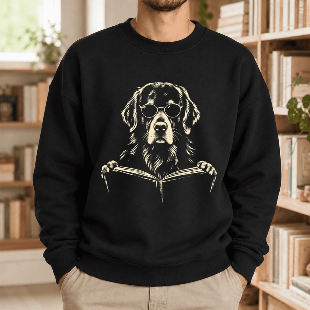 Golden Retriever Reading Book Softstyle Sweatshirt | Golden Retriever Gift Black