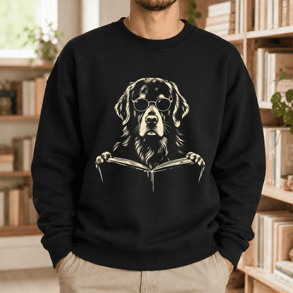 Golden Retriever Reading Book Softstyle Sweatshirt | Golden Retriever Gift Black