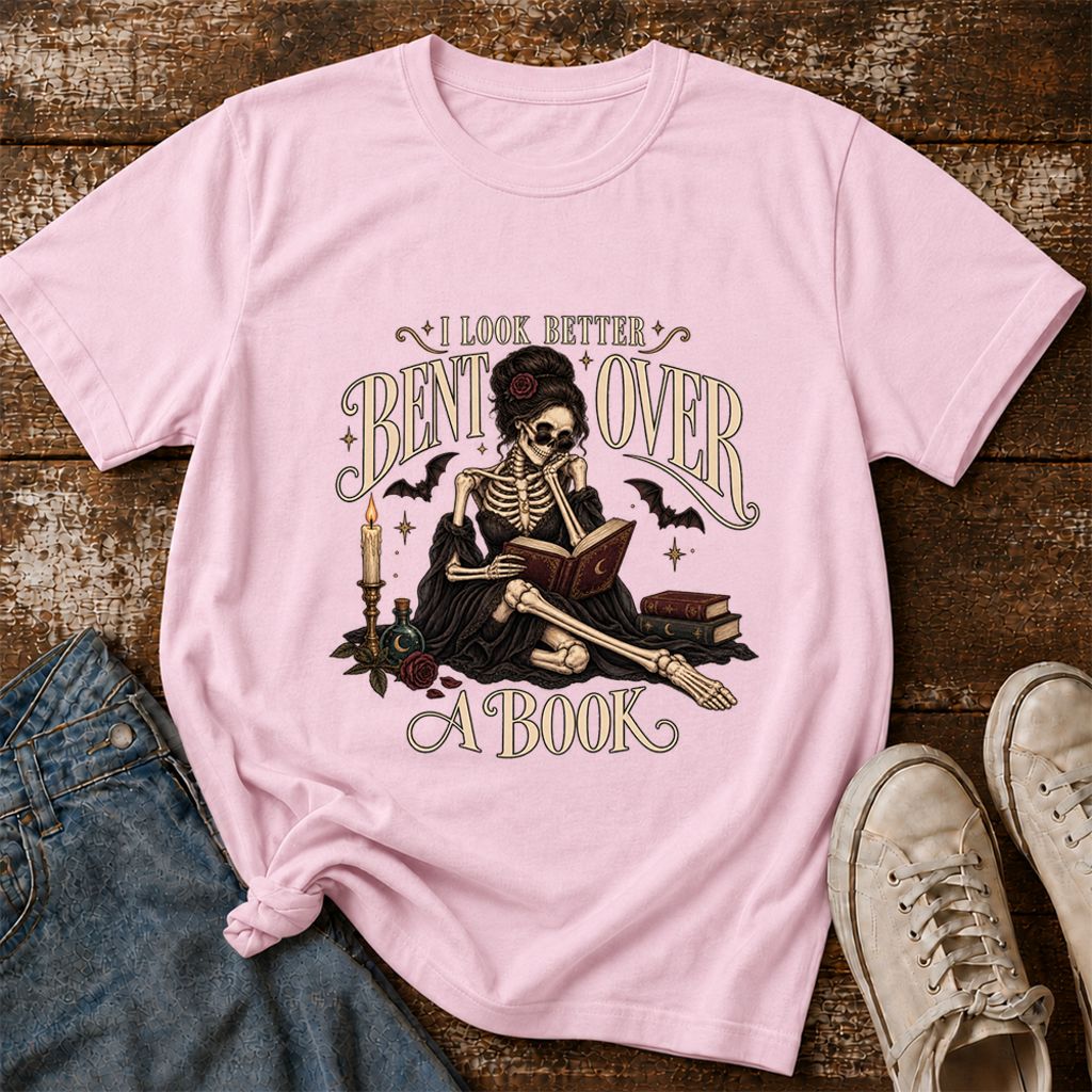 I Look Better Bent Over A Book Printed T-Shirt | Halloween Smut Book Lover Gift Light Pink