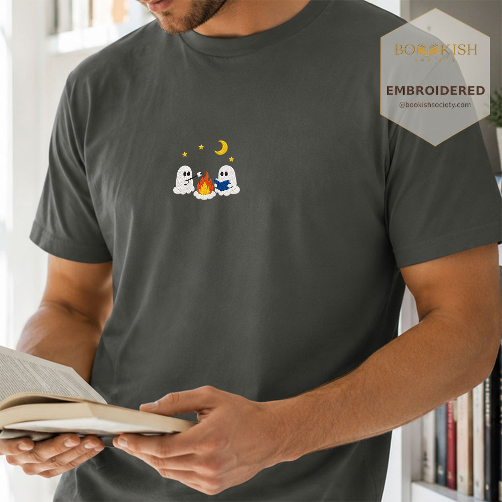Embroidered Cute Ghost Camping Comfort Color® T-shirt Book Lover Gift Pepper