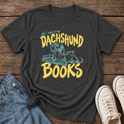 All I Need Is My Dachshund And My Books Ultra-Soft Cotton T-Shirt | Gift Dark Grey Heather