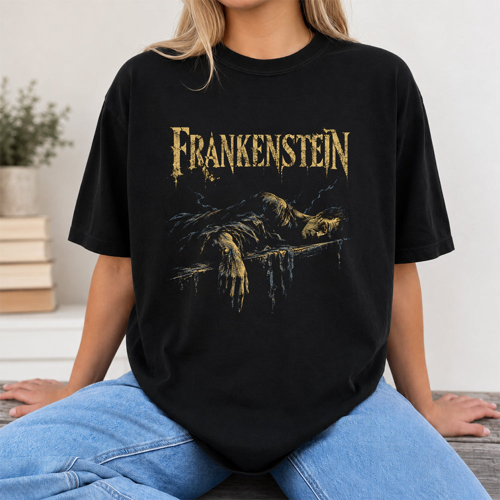 Frankenstein Printed T-Shirt | Halloween Book Lover Gift Black