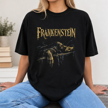 Frankenstein Printed T-Shirt | Halloween Book Lover Gift Black