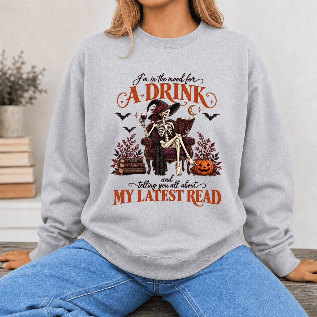 Telling You All About My Lastest Read Printed Sweatshirt | Halloween Reader Gift Sport Grey