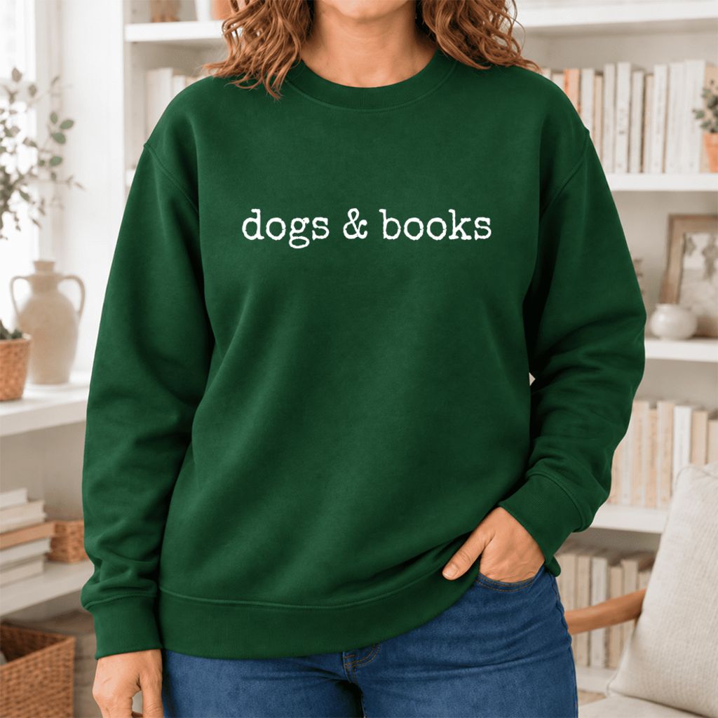 Dogs & Books Softstyle Sweatshirt | Dog Lover & Reader Gift Forest Green