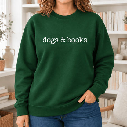 Dogs & Books Softstyle Sweatshirt | Dog Lover & Reader Gift Forest Green