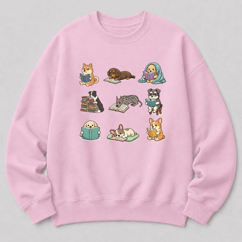 Funny Dogs Reading Crewneck Sweatshirt | Reader Gift Light Pink