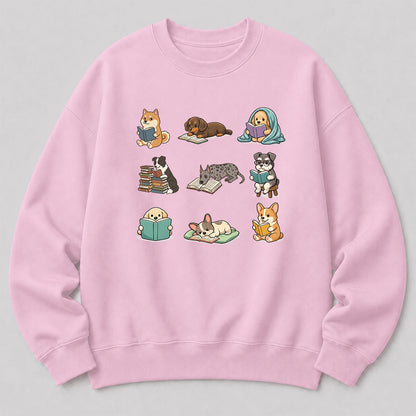 Funny Dogs Reading Crewneck Sweatshirt | Reader Gift Light Pink