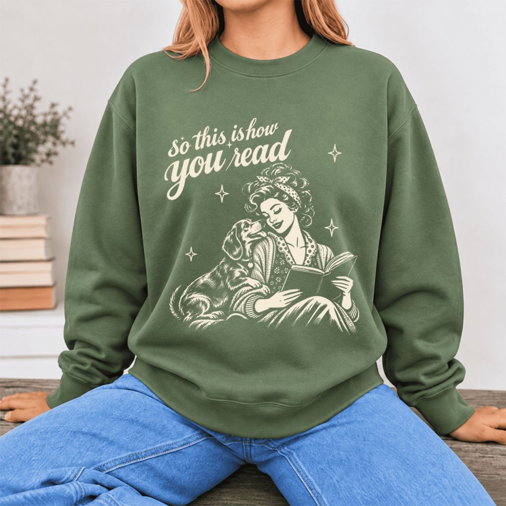 How You Read Dachshund Softstyle Sweatshirt | Cozy Dog Mom Reader Gift Military Green