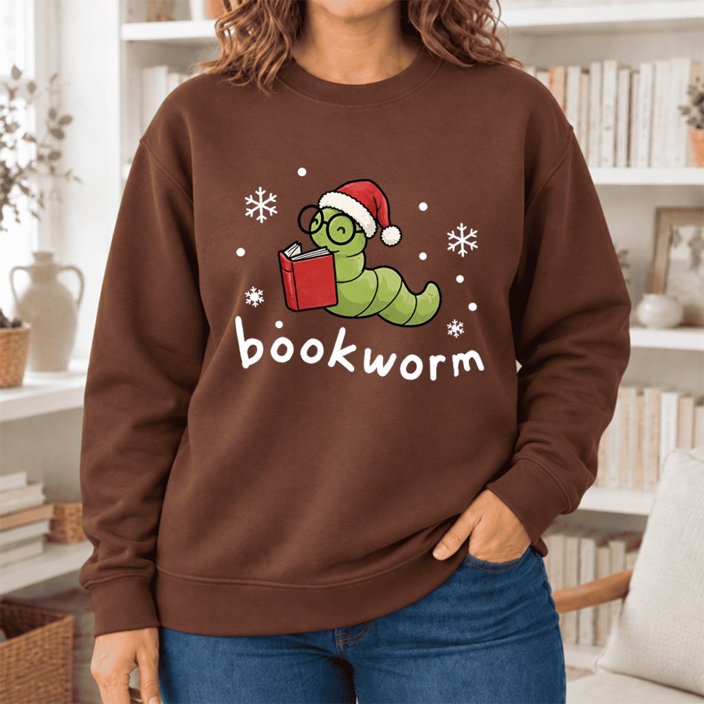 Christmas Bookworm Softstyle Sweatshirt | Christmas Book Lover Gift Cocoa