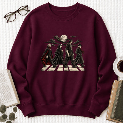 Monsters Road Printed Sweatshirt | Halloween Book Lover Gift Maroon