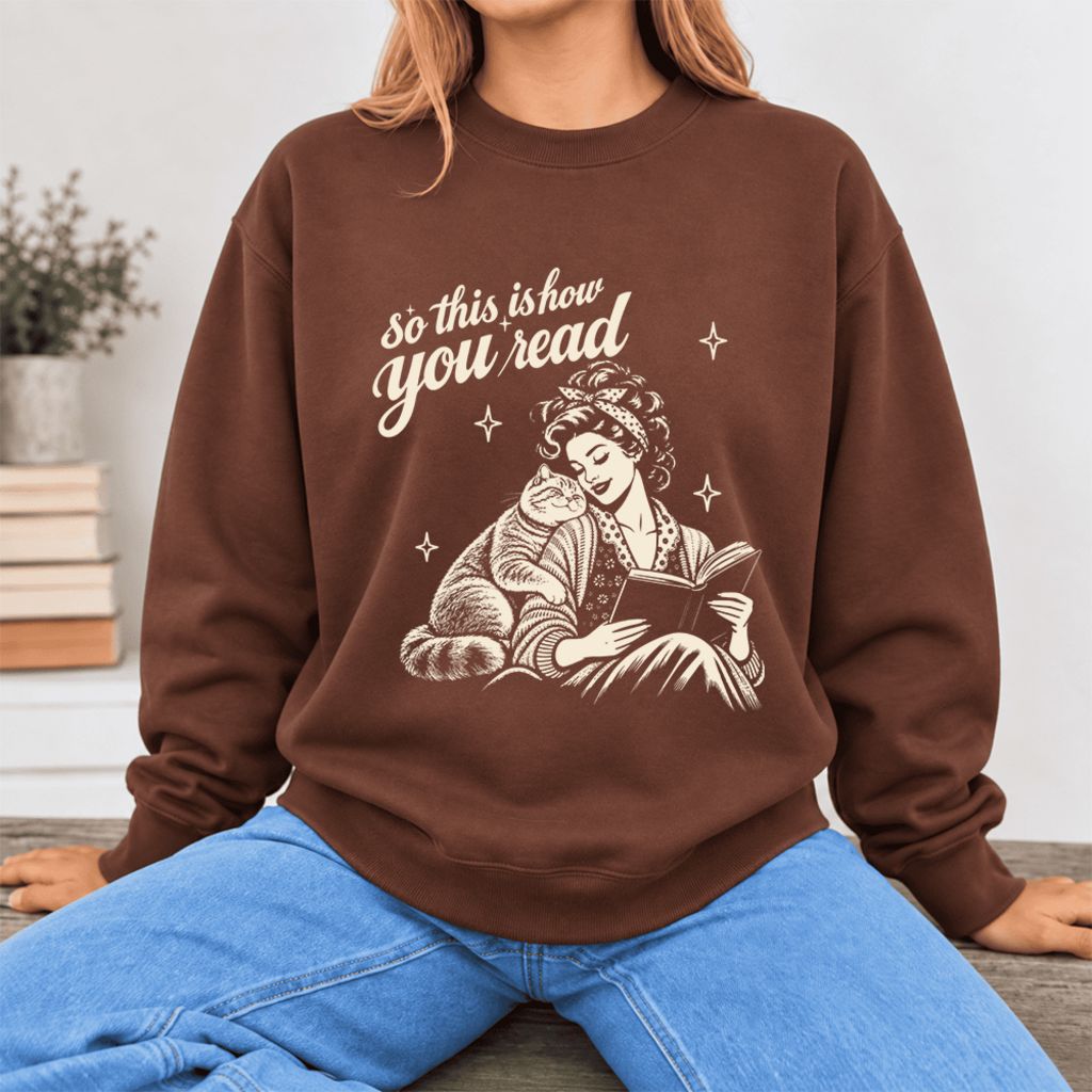 How You Read British Shorthair Softstyle Sweatshirt | Cozy Book & Cat Lover Gift Cocoa