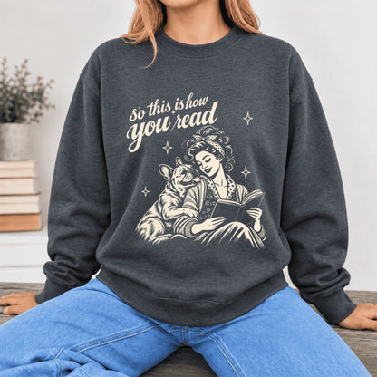 How You Read French Bulldog Softstyle Sweatshirt | Cozy Dog Mom Reader Gift Dark Heather