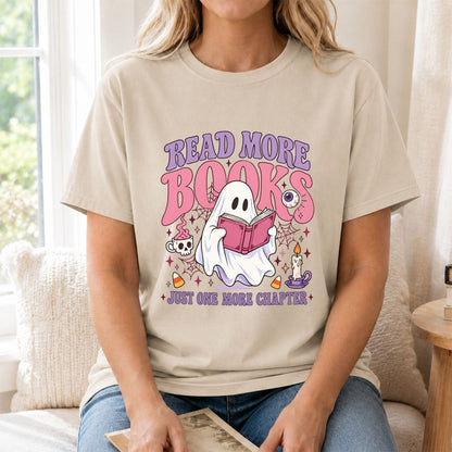 Read More Books Ghost Printed T-Shirt | Halloween Book Lover Gift Sand