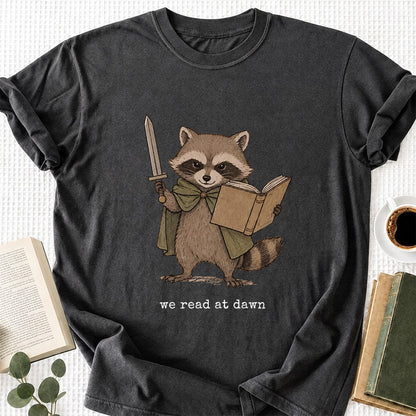 Funny Raccoon Reading Softstyle T-Shirt | Book Lover Gift Dark Heather