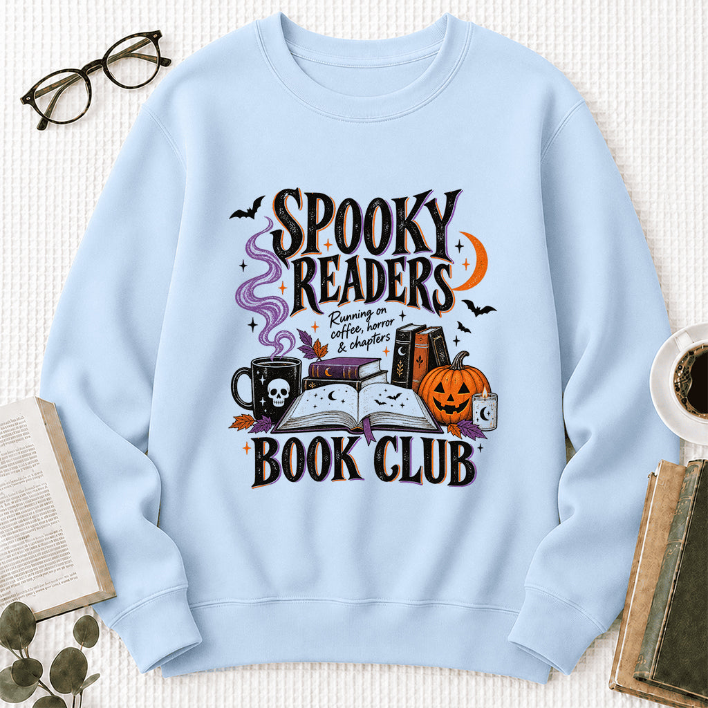 Spooky Readers Book Club Printed Sweatshirt | Halloween Book Lover Gift Light Blue