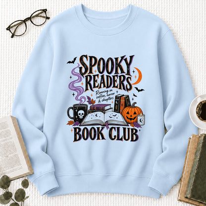 Spooky Readers Book Club Printed Sweatshirt | Halloween Book Lover Gift Light Blue