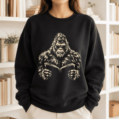 Big Foot Reading Book Crewneck Sweatshirt | Reader Gift Black
