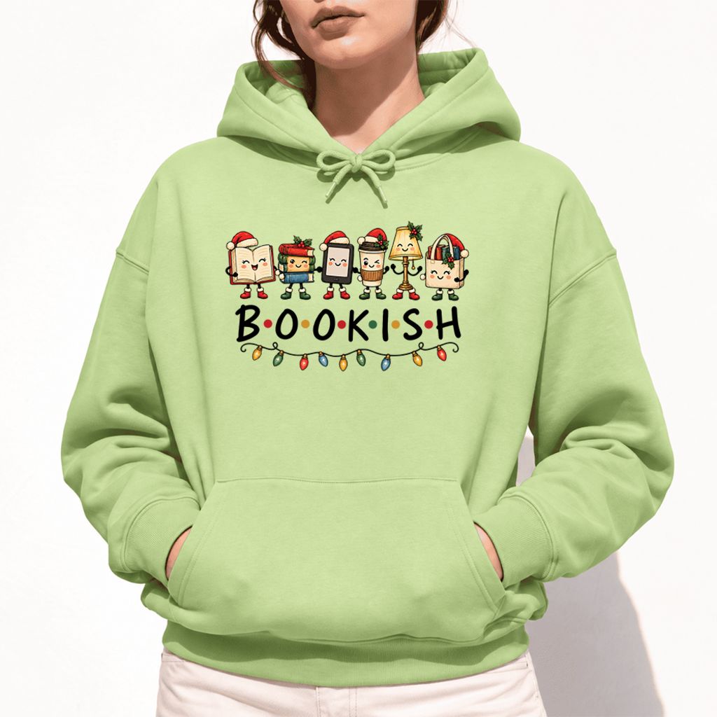 Christmas Bookish Things Softstyle Hoodie | Christmas Gift For Readers Pistachio