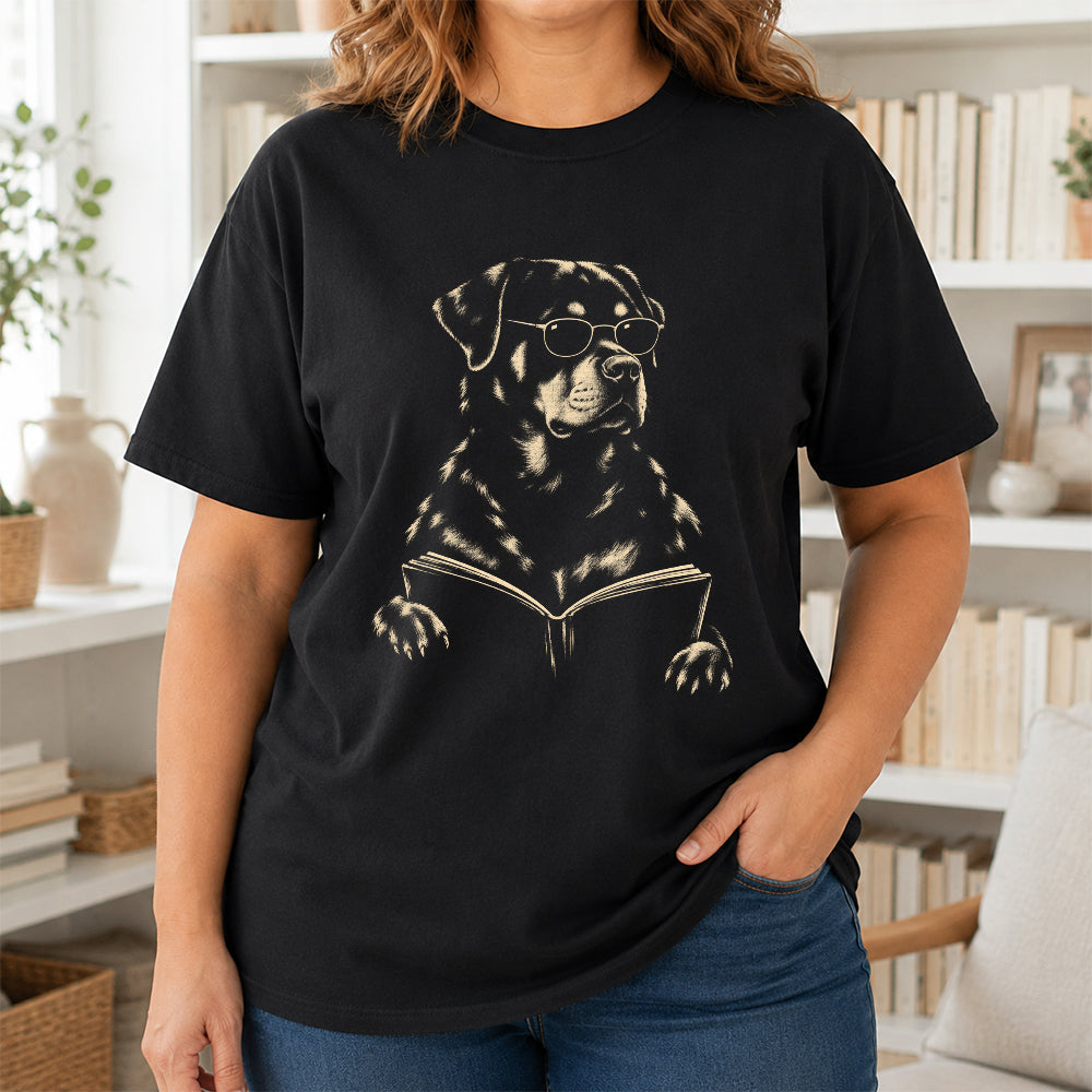 Rottweiler Reading Book Softstyle T-Shirt | Book Lover Gift Black