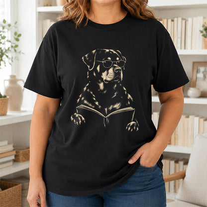 Rottweiler Reading Book Softstyle T-Shirt | Book Lover Gift Black